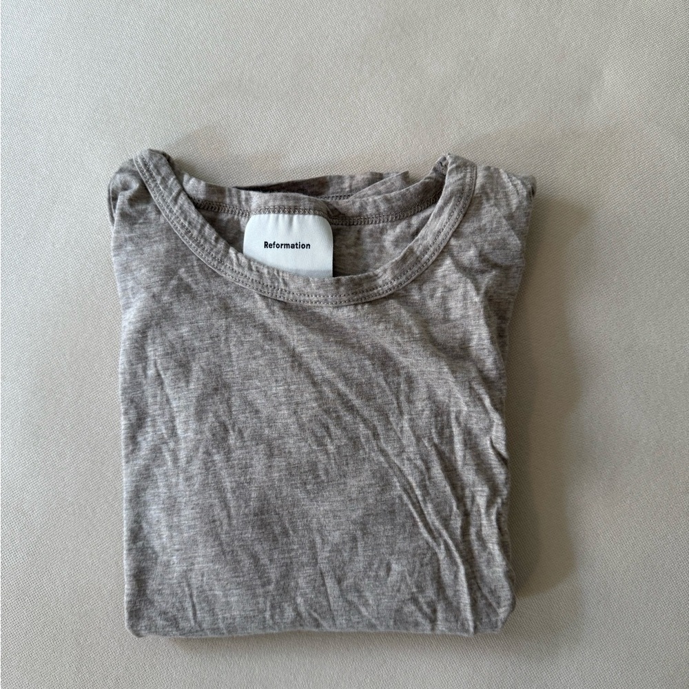 Reformation Short Sleeve Tee in Light Taupe - Picture 2 of 3